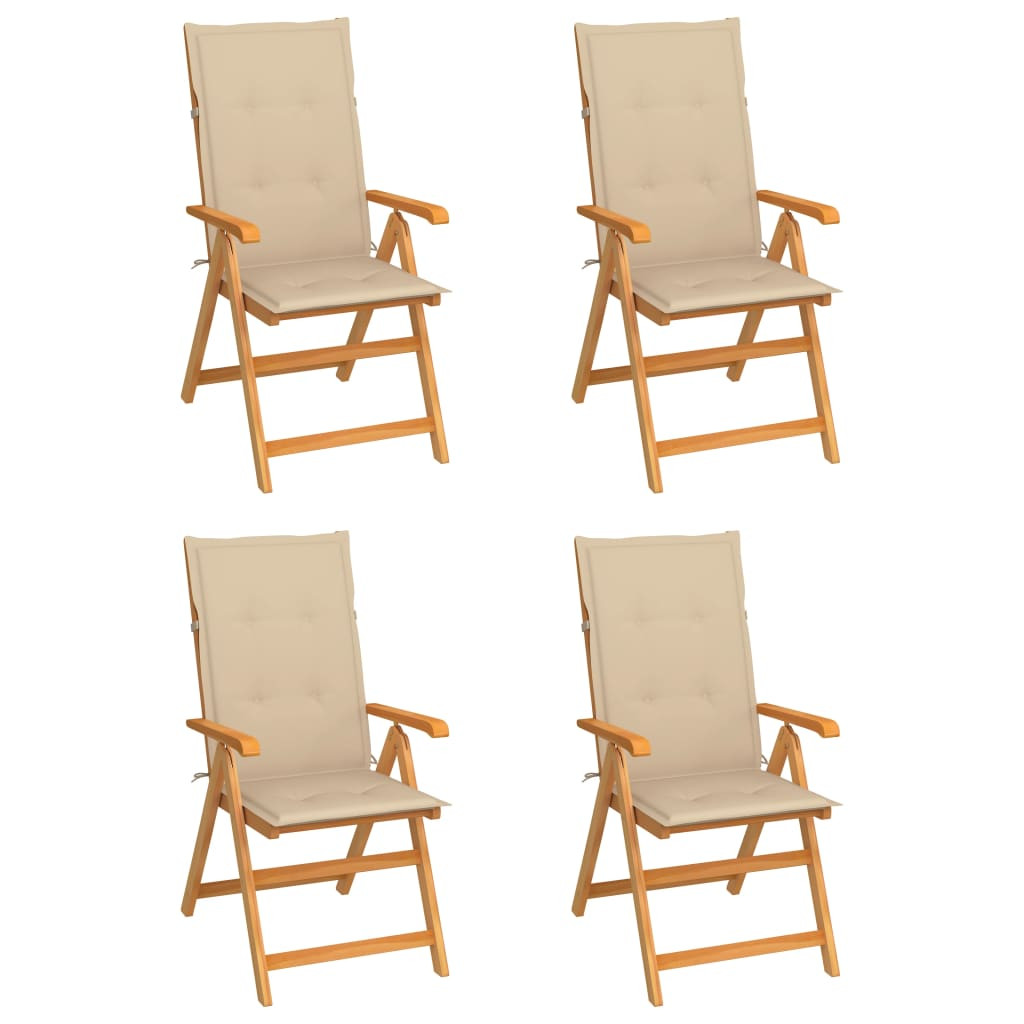 vidaXL Gartenstühle 4 Stk. mit Beigen Kissen Massivholz Teak