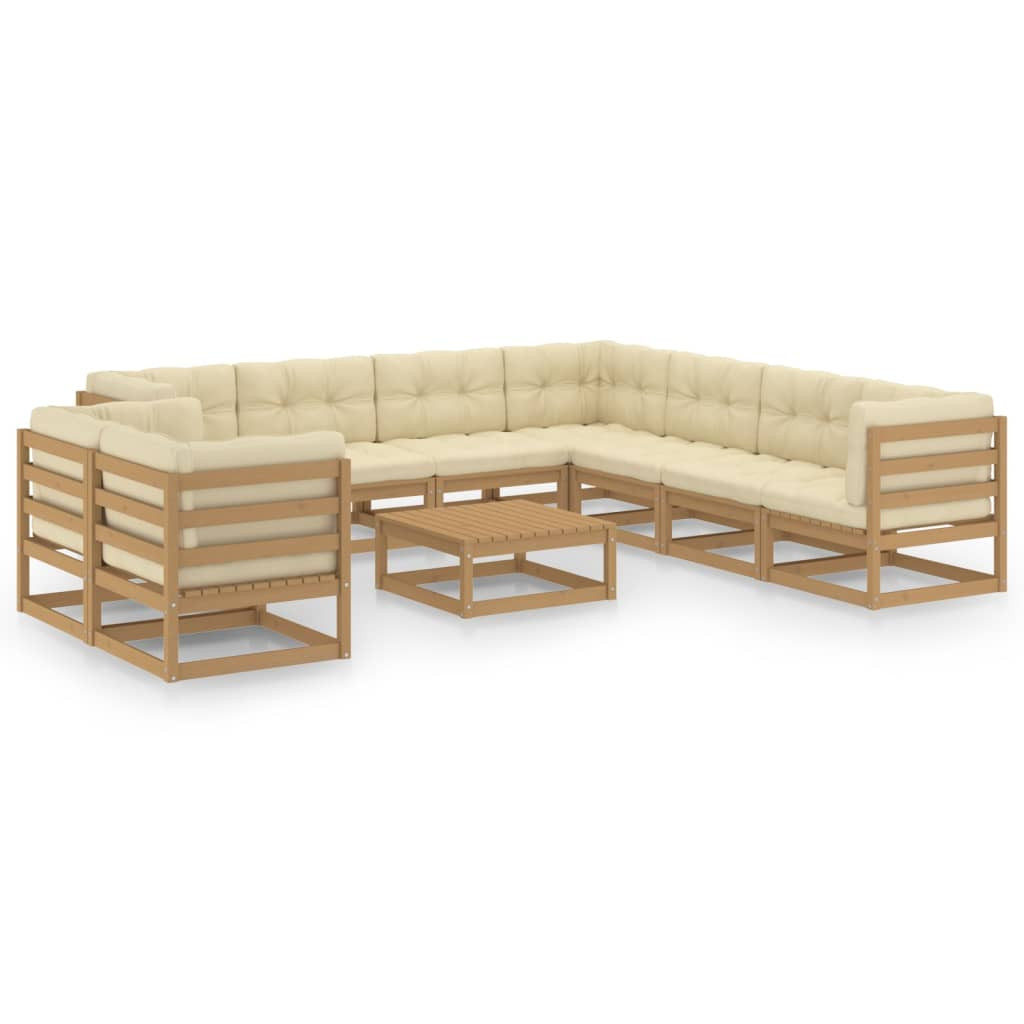 vidaXL 10-tlg. Garten-Lounge-Set mit Kissen Honigbraun Massivholz