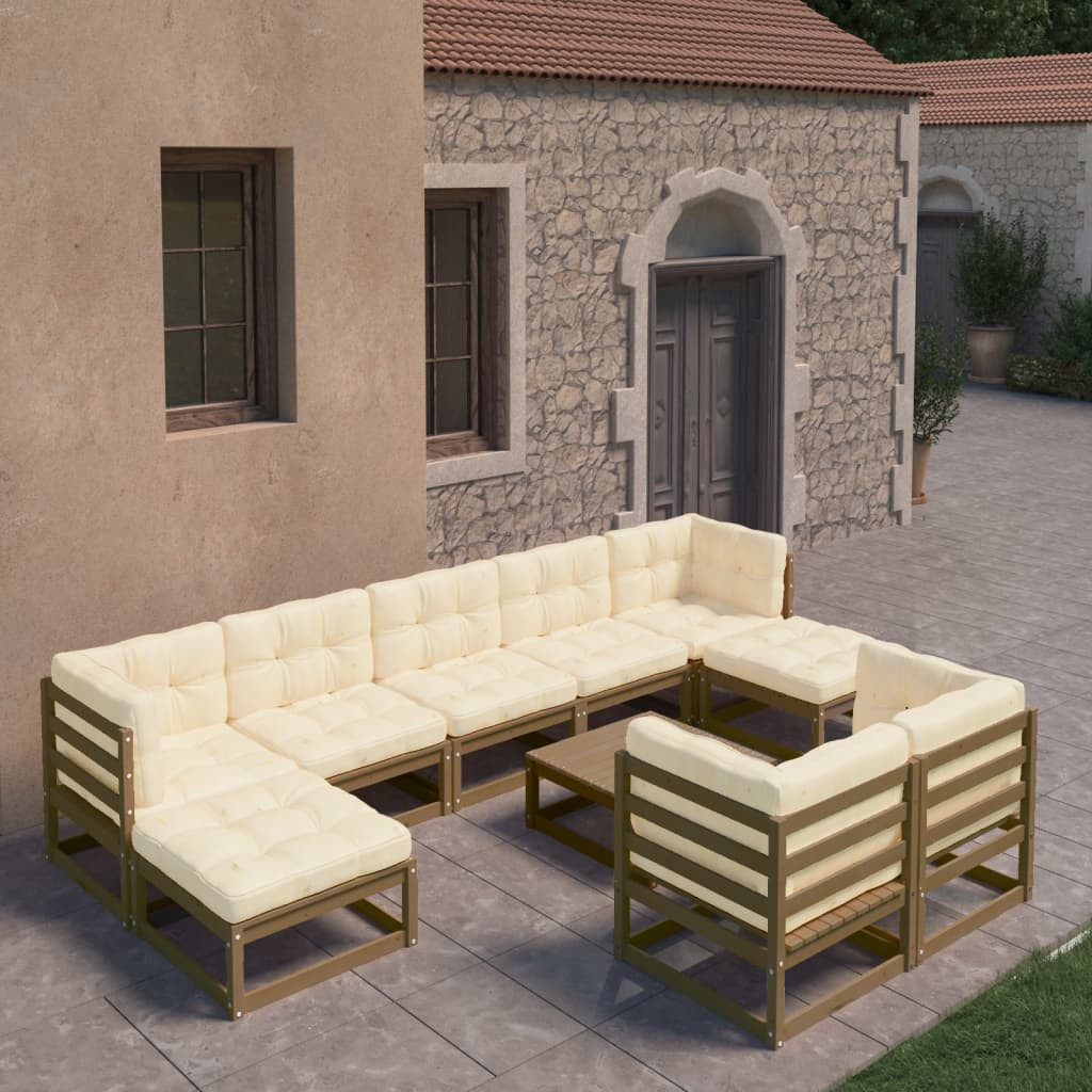 vidaXL 10-tlg. Garten-Lounge-Set mit Kissen Honigbraun Massivholz