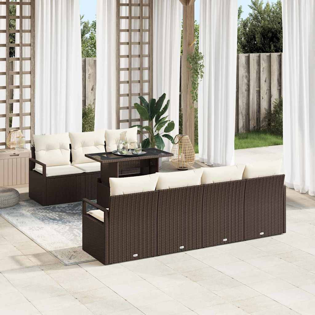 vidaXL Gartensofa-set mit Kissen mit Speicher 8 pcs Braun Poly Rattan