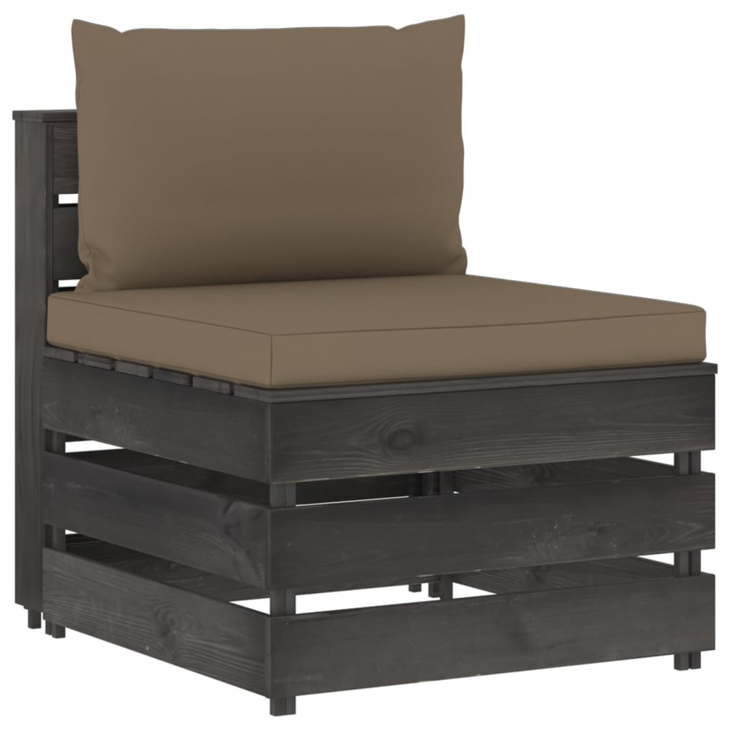 vidaXL Modulares Mittelsofa mit Kissen Grau Imprägniertes Holz