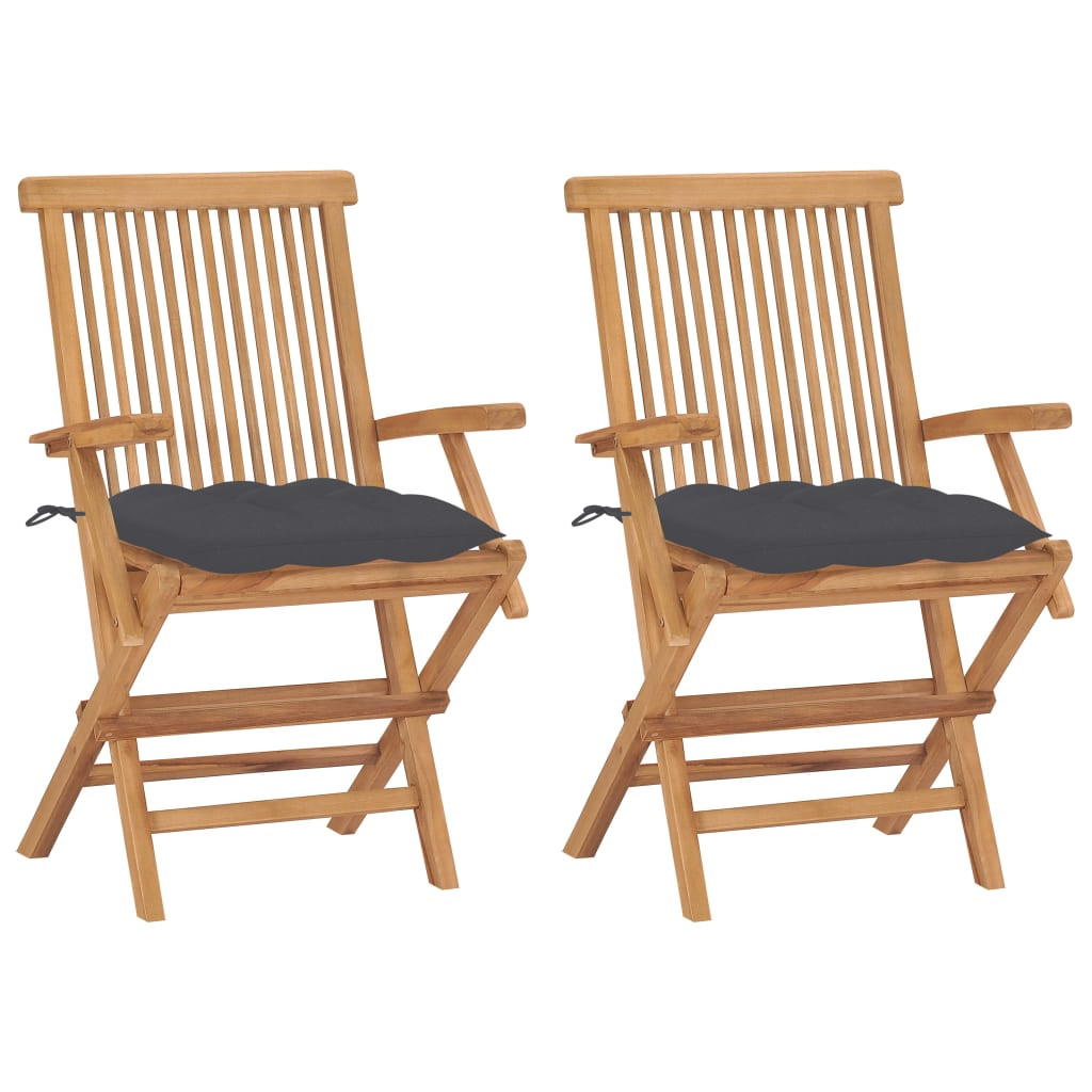 vidaXL Gartenstühle mit Anthrazit Kissen 2 Stk. Massivholz Teak
