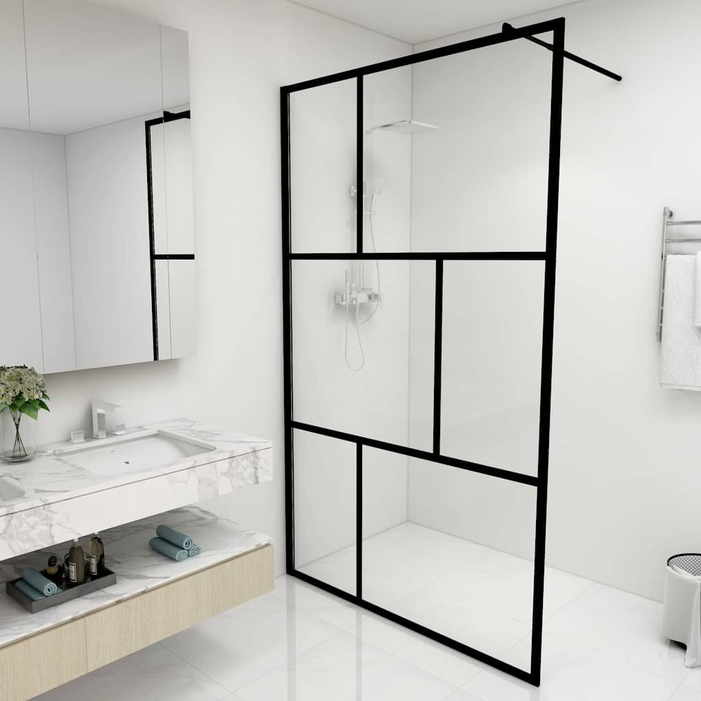 vidaXL Duschwand für Begehbare Duschen mit Hartglas Schwarz 115x195 cm