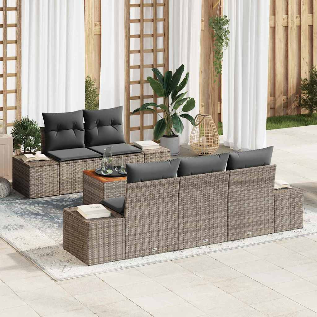 vidaXL Gartensofa-set mit Speicher 6 pcs Grau Poly-Rattan