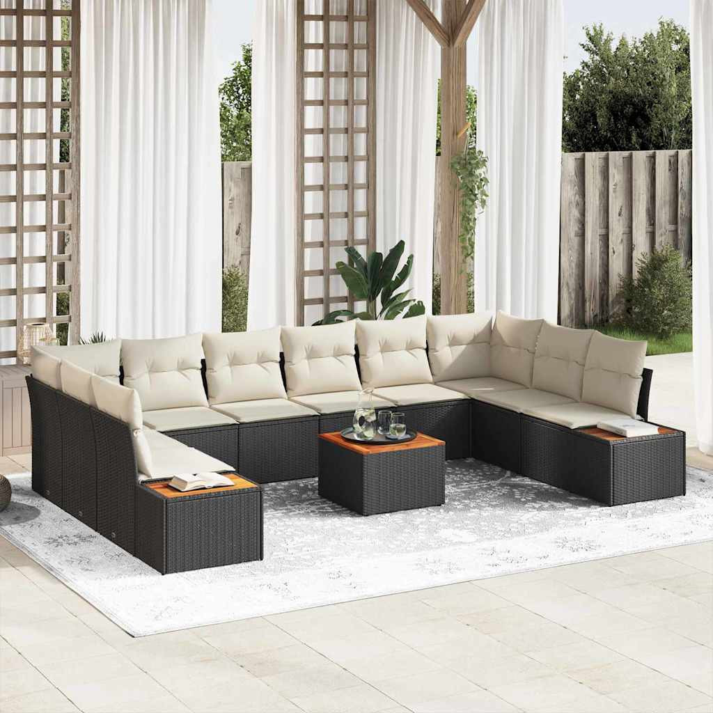 vidaXL Gartensofa-set mit Kissen 10 pcs Schwarz und Creme Polyrattan