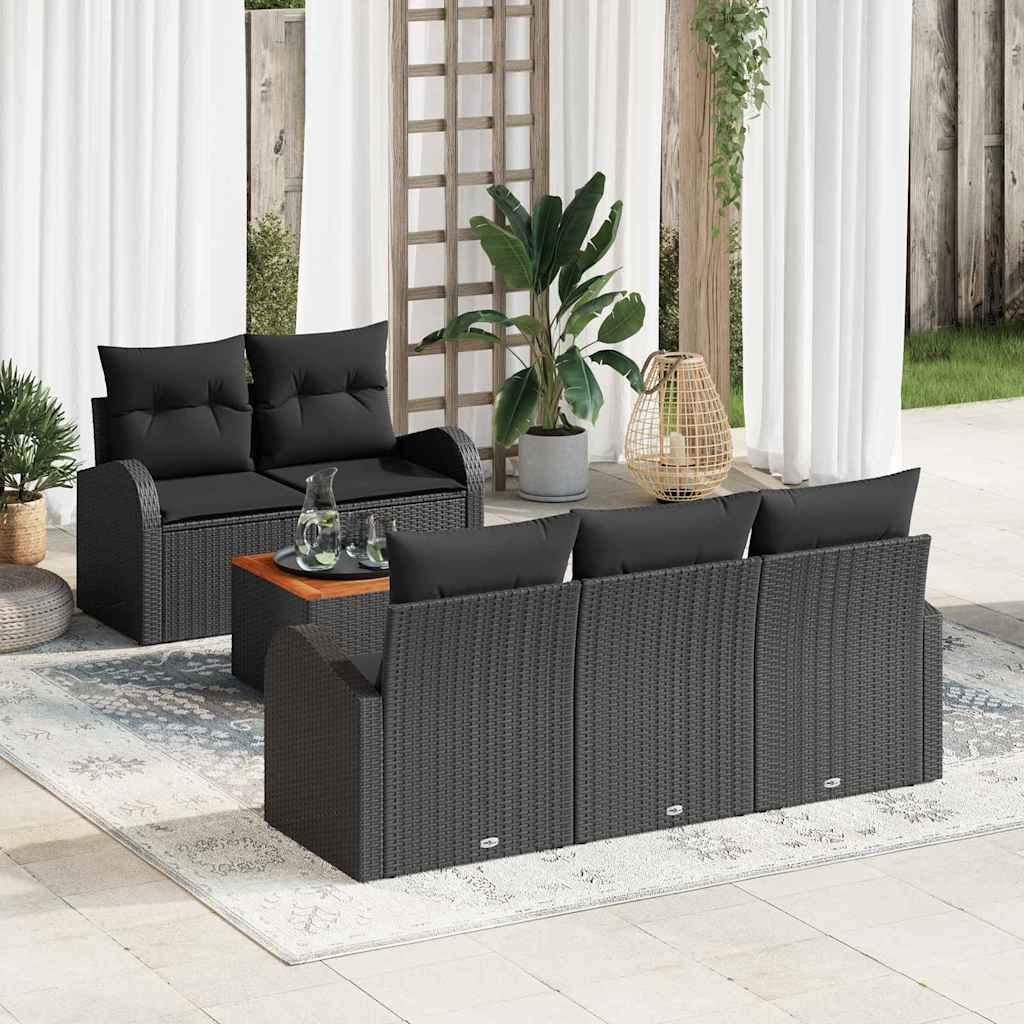 vidaXL Gartensofa-set mit Speicher 6 pcs Schwarz Poly-Rattan