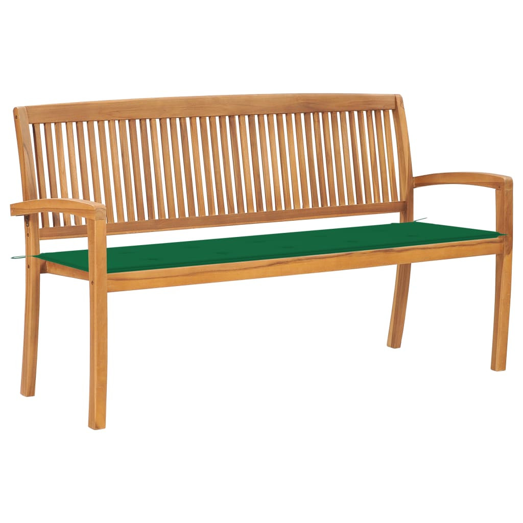 vidaXL Stapelbare Gartenbank mit Auflage 159 cm Massivholz Teak