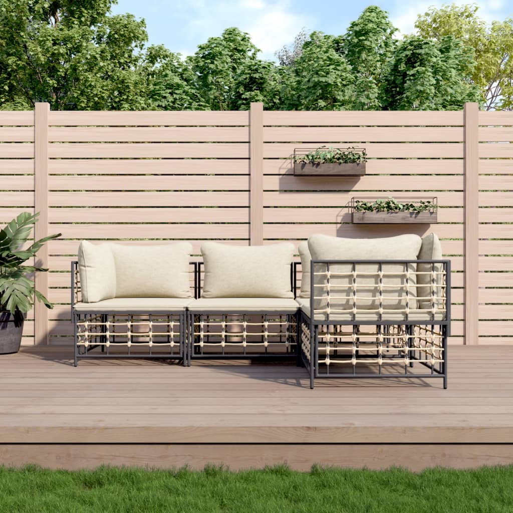 vidaXL 4-tlg. Garten-Lounge-Set mit Kissen Anthrazit Poly Rattan