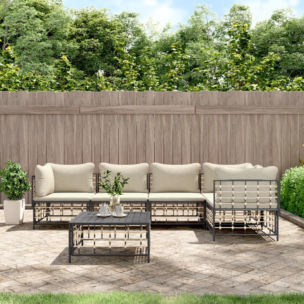 vidaXL 6-tlg. Garten-Lounge-Set mit Kissen Anthrazit Poly Rattan