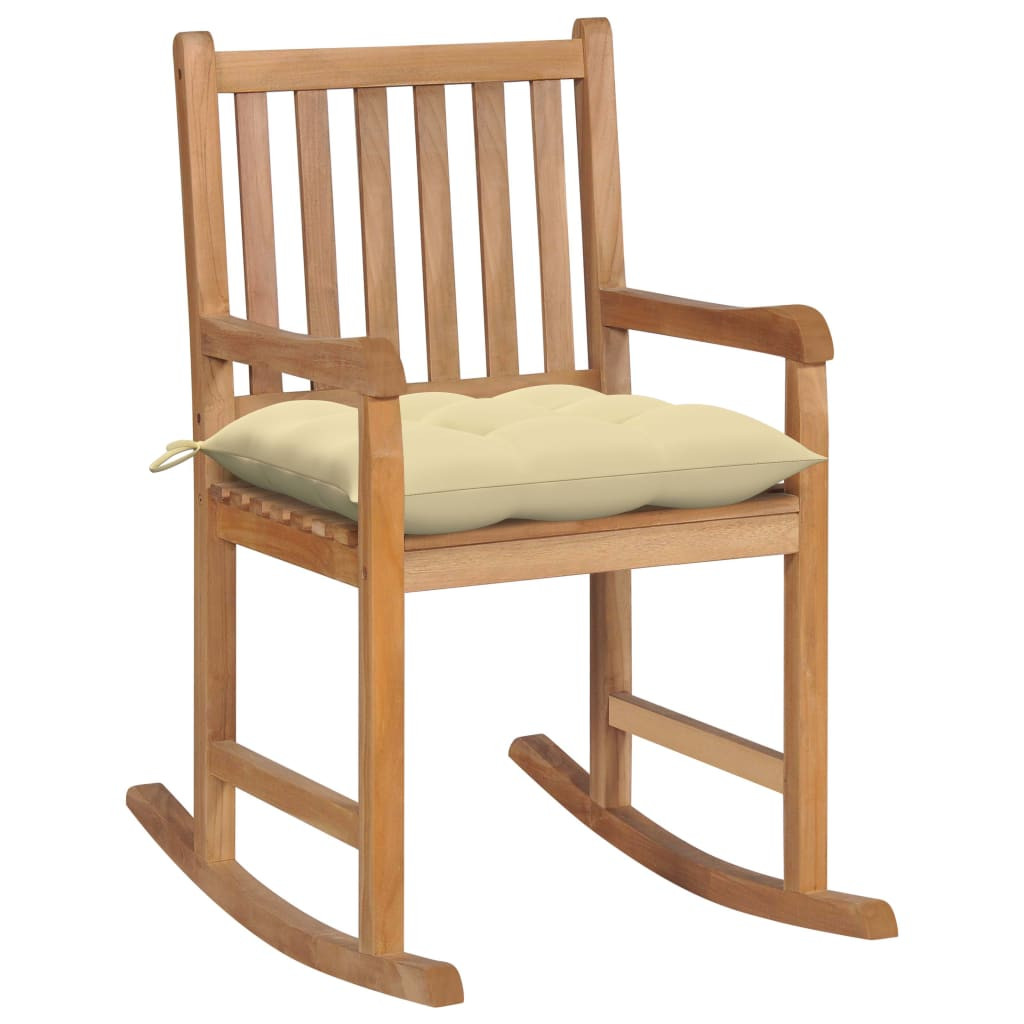 vidaXL Schaukelstuhl mit Cremeweißem Kissen Massivholz Teak