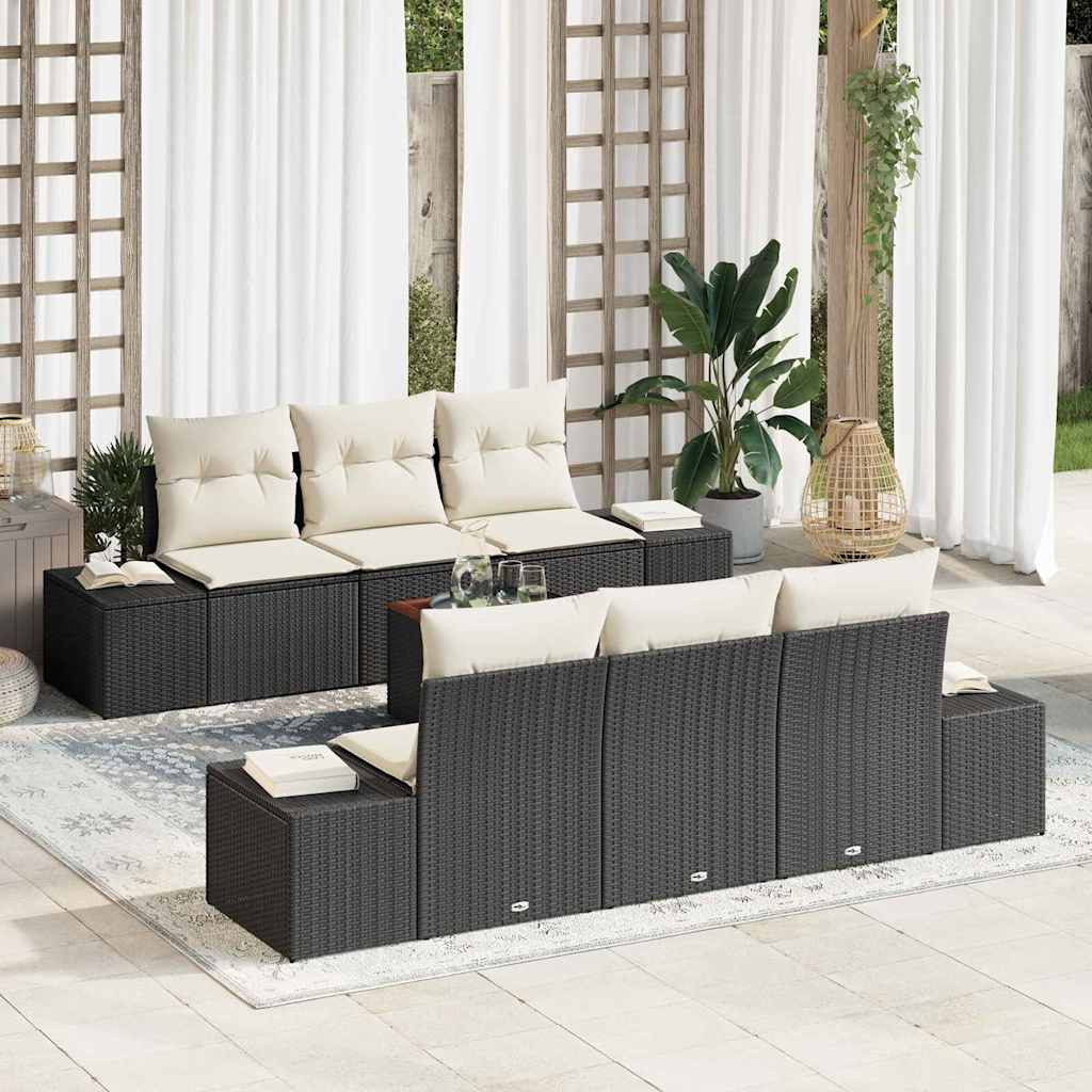 vidaXL Gartensofa-set mit Speicher 7 pcs Schwarz und Creme Poly-Rattan
