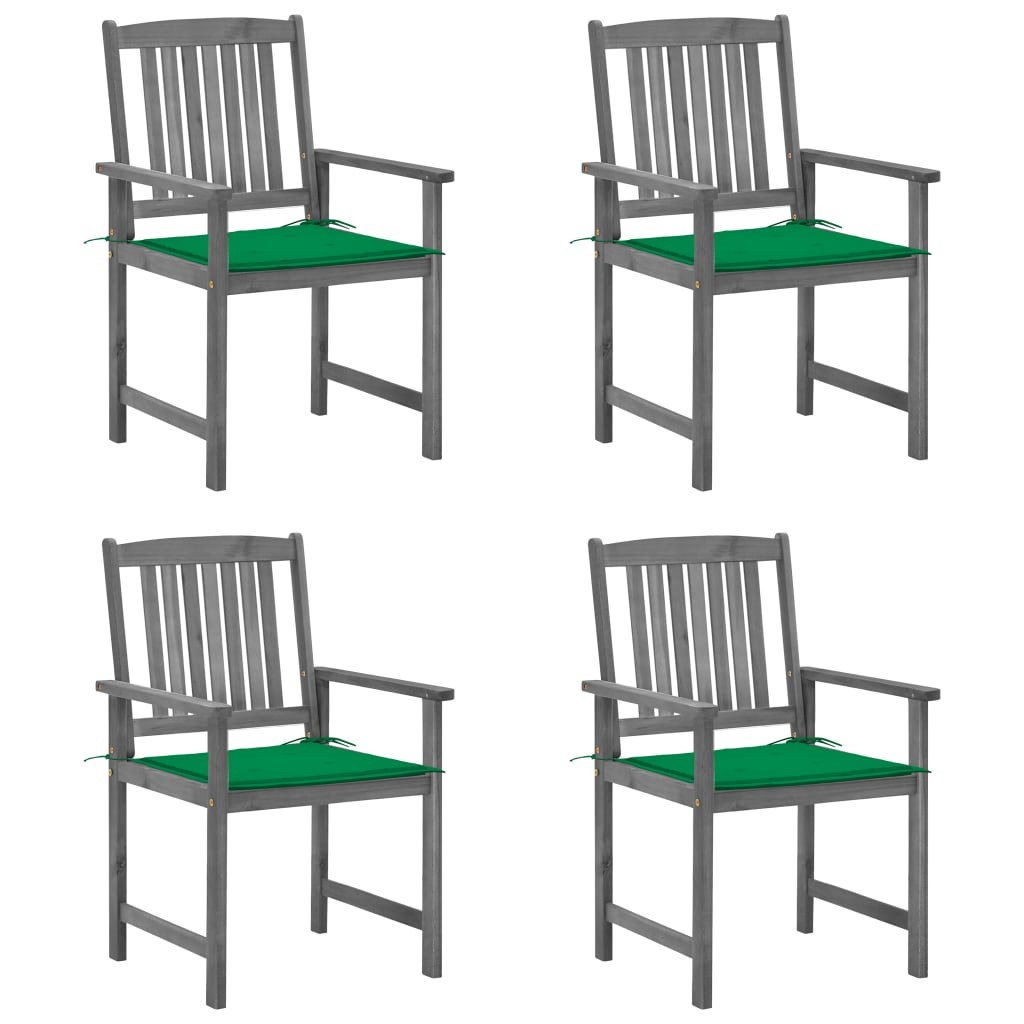 vidaXL Gartenstühle mit Kissen 4 Stk. Grau Massivholz Akazie