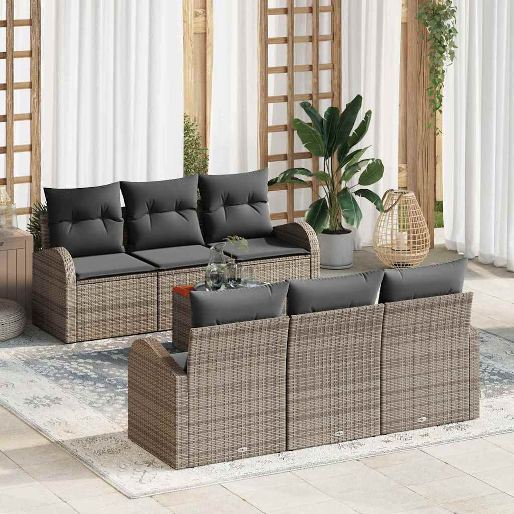 vidaXL Gartensofa-set mit Speicher 7 pcs Grau Poly-Rattan