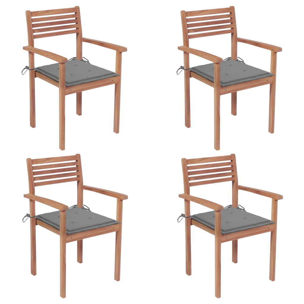 vidaXL Gartenstühle 4 Stk. mit Grauen Kissen Massivholz Teak