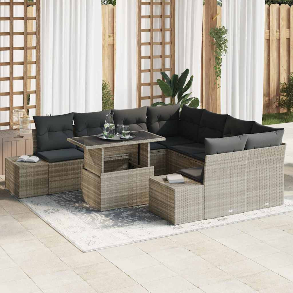vidaXL Gartensofa-set 9 pcs Hellgrau und Dunkelgrau Poly-Rattan