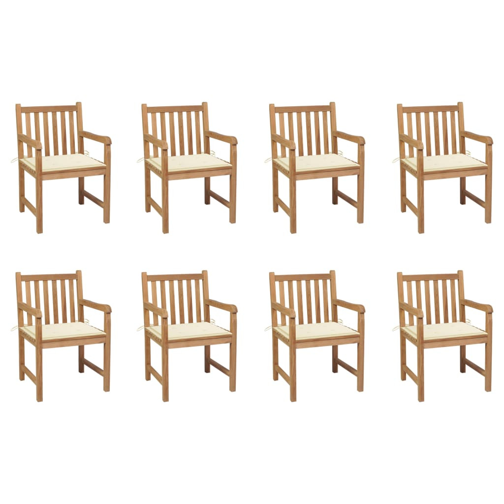 vidaXL Gartenstühle 8 Stk. mit Creme Kissen Massivholz Teak