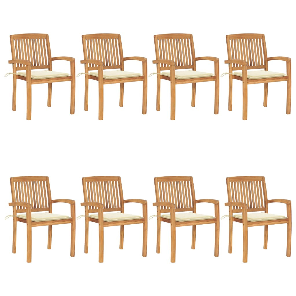 vidaXL Stapelbare Gartenstühle mit Kissen 8 Stk. Massivholz Teak