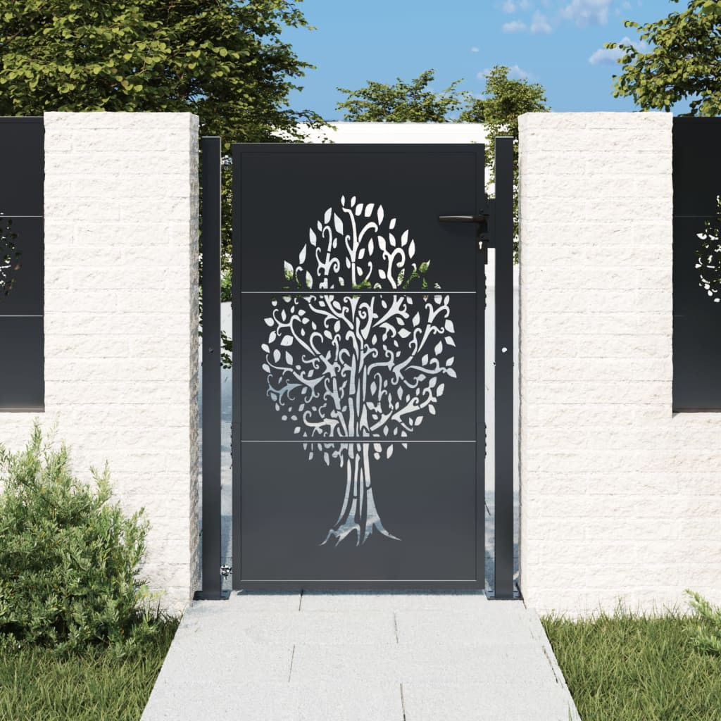 vidaXL Gartentor Anthrazit 100x150 cm Stahl Baum-Design