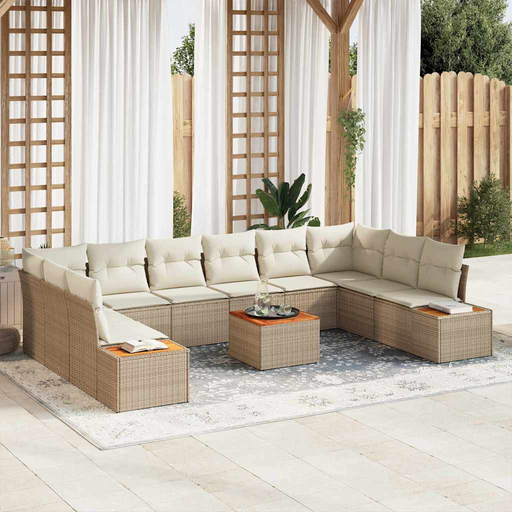 vidaXL Gartensofa-set mit Kissen 10 pcs Beige und Creme Polyrattan