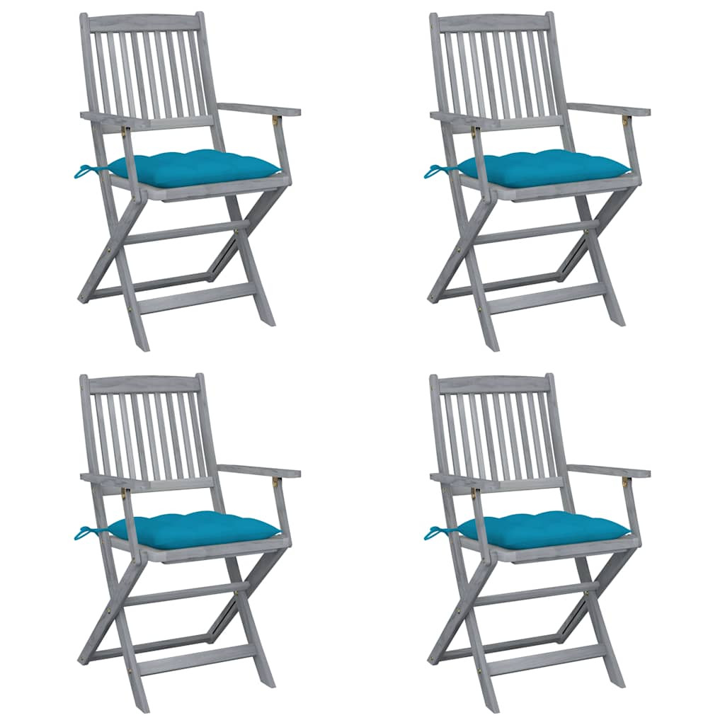 vidaXL Klappbare Gartenstühle 4 Stk. mit Kissen Massivholz Akazie