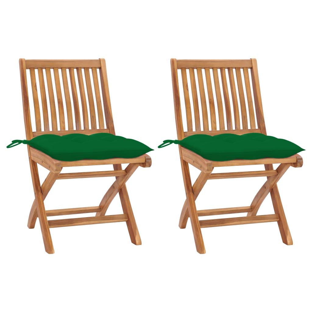 vidaXL Gartenstühle 2 Stk. mit Grünen Kissen Massivholz Teak