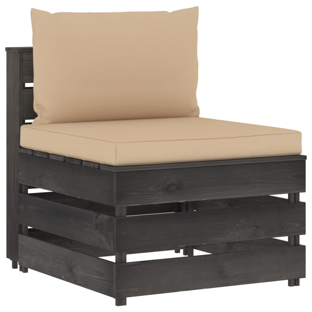 vidaXL Modulares Mittelsofa mit Kissen Grau Imprägniertes Holz