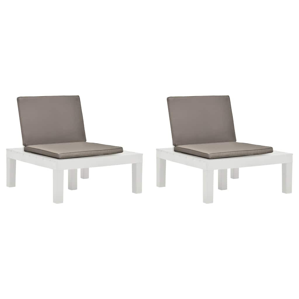 vidaXL Gartenstühle mit Auflagen 2 Stk. Kunststoff Weiß