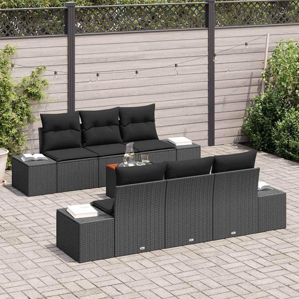 vidaXL Gartensofa-set mit Speicher 7 pcs Schwarz Poly-Rattan