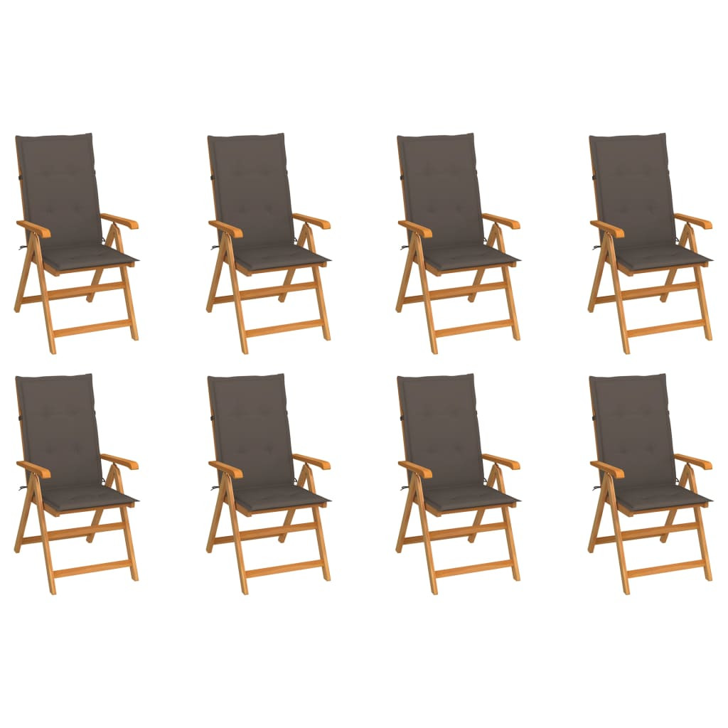 vidaXL Verstellbare Gartenstühle mit Auflagen 8 Stk. Massivholz Teak