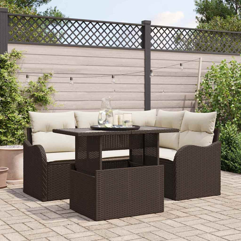 vidaXL Gartensofa-set mit Kissen mit Kissen 5 pcs Braun Poly Rattan