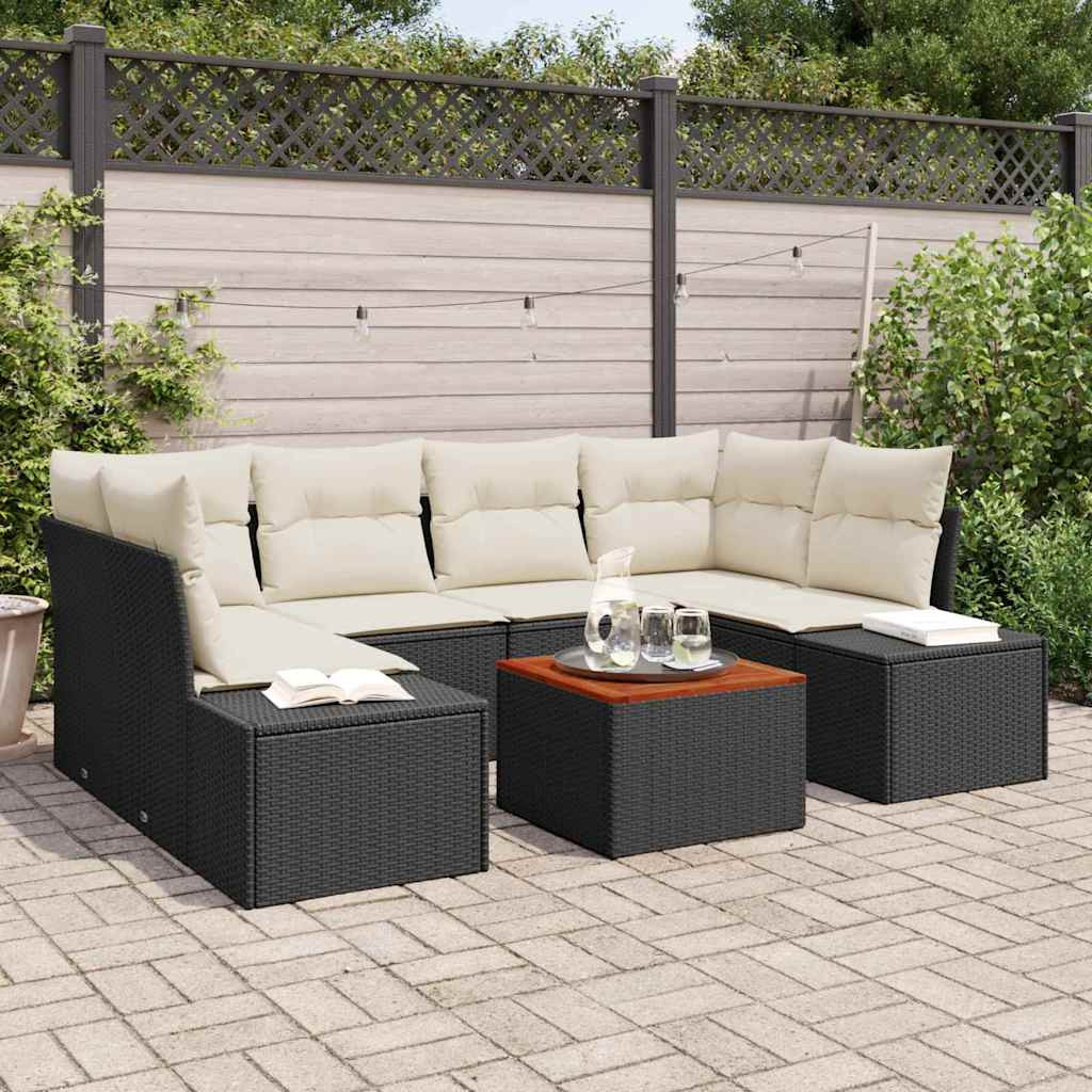 vidaXL Gartensofa-set mit Speicher 7 pcs Schwarz und Creme Poly-Rattan