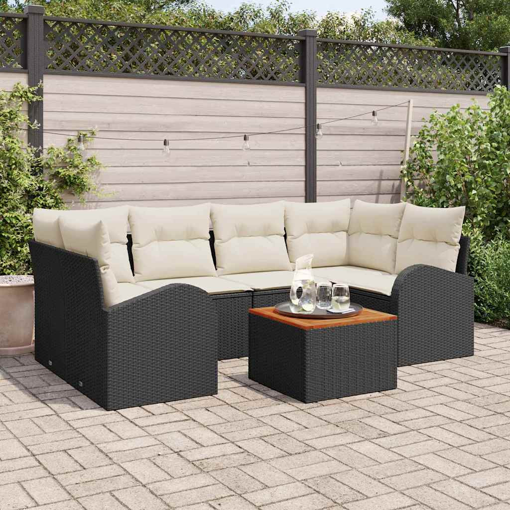 vidaXL Gartensofa-set mit Speicher 7 pcs Schwarz und Creme Poly-Rattan
