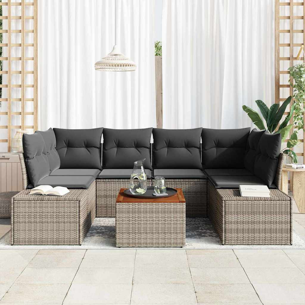 vidaXL Gartensofa-set mit Speicher 7 pcs Grau Poly-Rattan