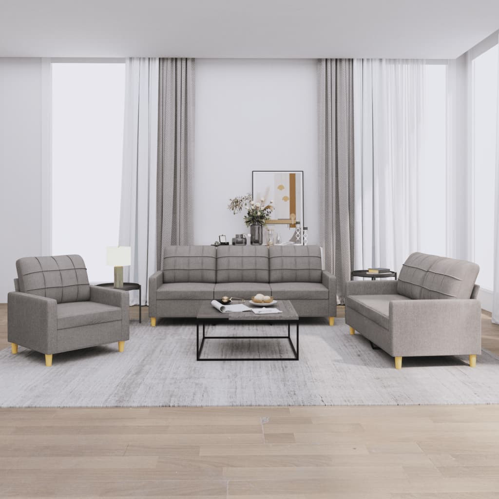 vidaXL 3-tlg. Sofagarnitur mit Kissen Taupe Stoff