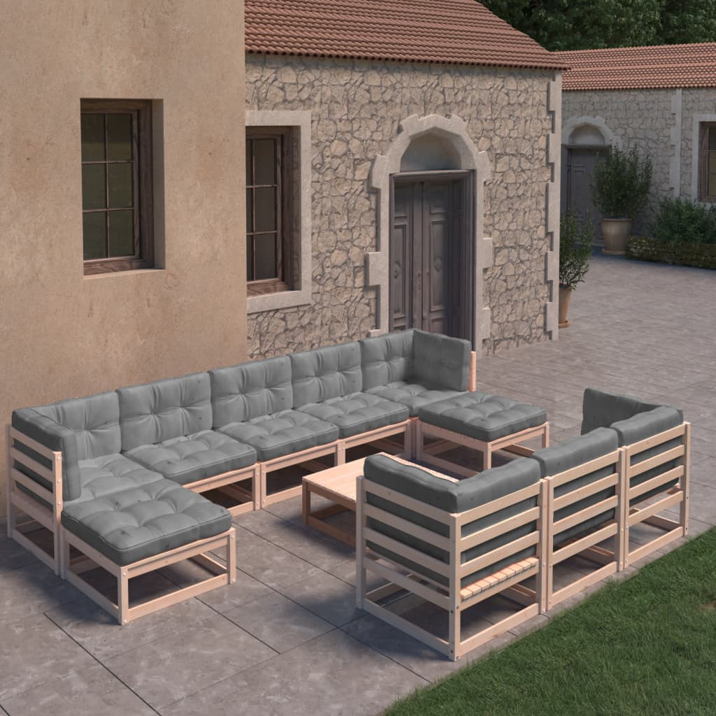 vidaXL 11-tlg. Garten-Lounge-Set mit Kissen Kiefer Massivholz