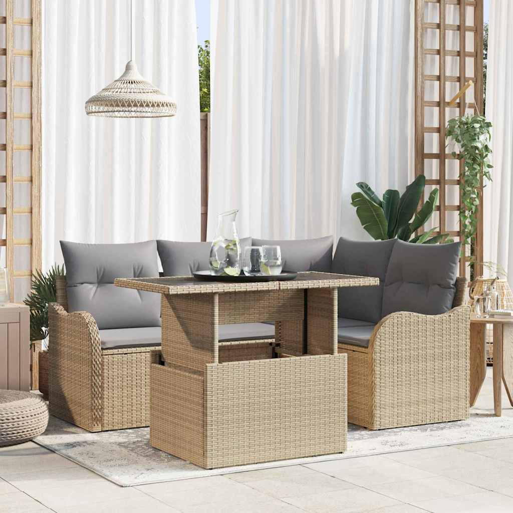 vidaXL Gartensofa-set mit Kissen mit Kissen 5 pcs Beige Poly Rattan