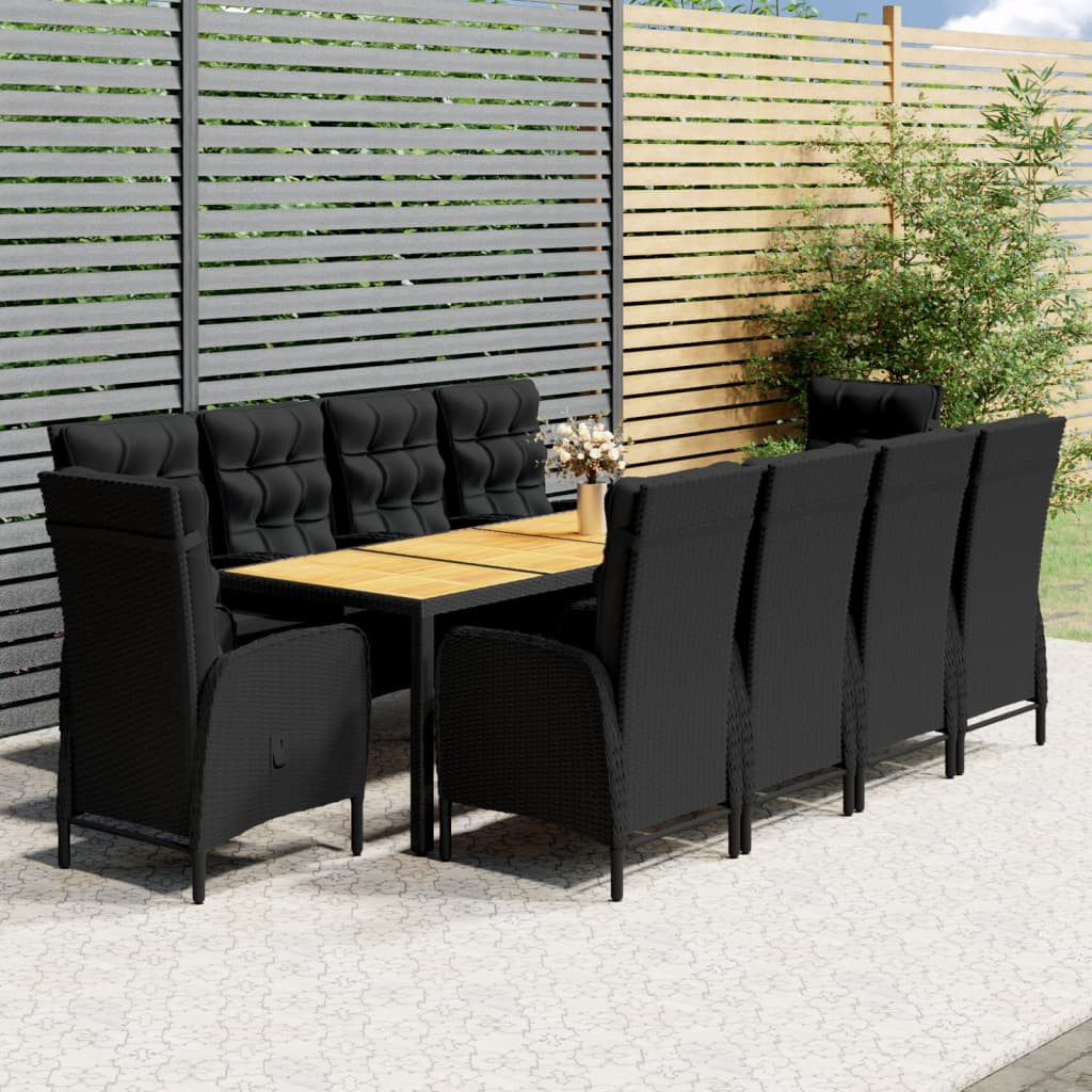 vidaXL 11-tlg. Garten-Essgruppe Poly Rattan Schwarz