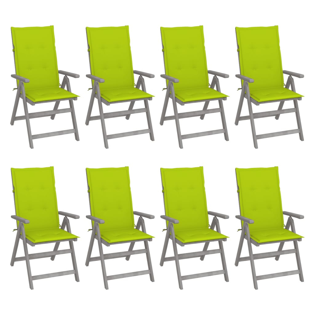 vidaXL Verstellbare Gartenstühle mit Auflagen 8 Stk. Grau Akazienholz
