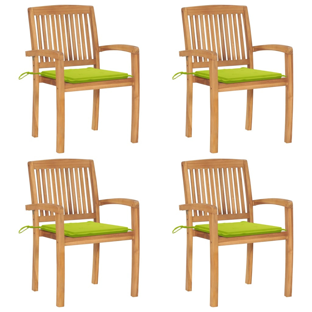vidaXL Stapelbare Gartenstühle mit Kissen 4 Stk. Massivholz Teak