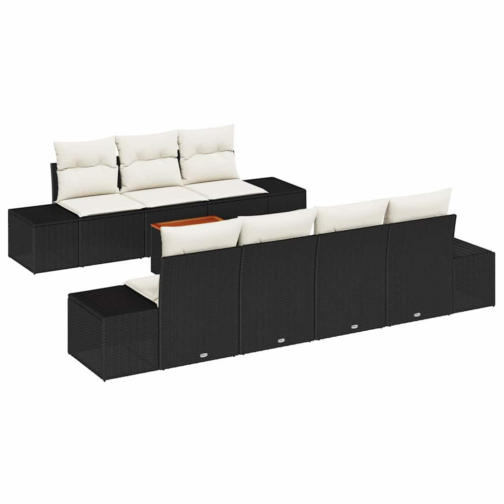 vidaXL Gartensofa-set mit Speicher 8 pcs Schwarz und Creme Poly-Rattan