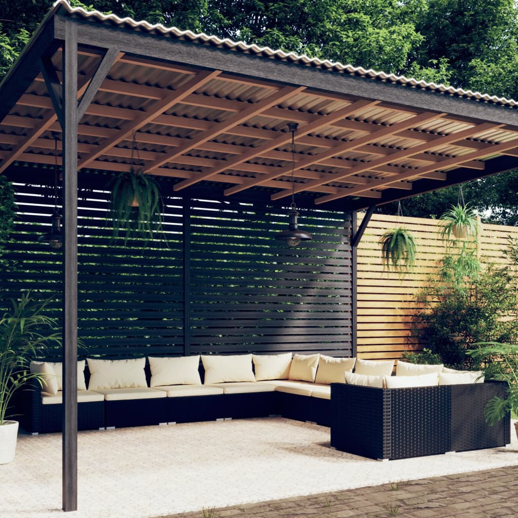 vidaXL 10-tlg. Garten-Lounge-Set mit Kissen Poly Rattan Schwarz
