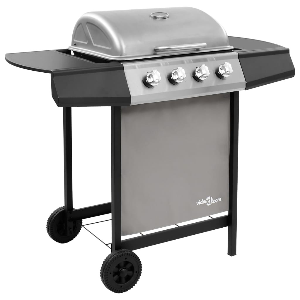 vidaXL Gasgrill mit 4 Flammen Schwarz und Silbern