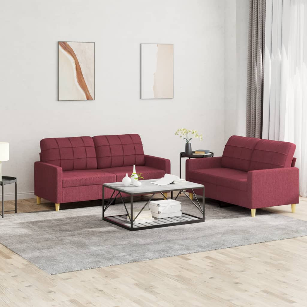 vidaXL 2-tlg. Sofagarnitur mit Kissen Weinrot Stoff