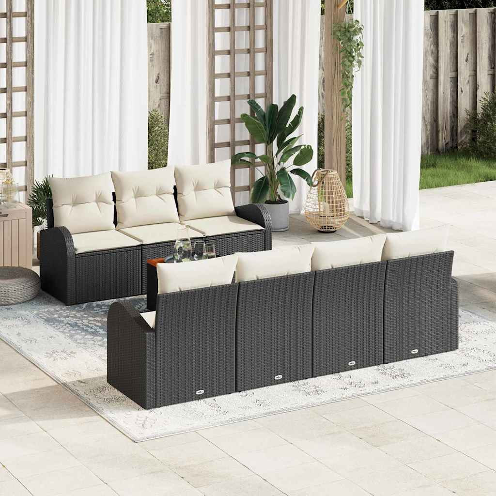 vidaXL Gartensofa-set mit Speicher 8 pcs Schwarz und Creme Poly-Rattan