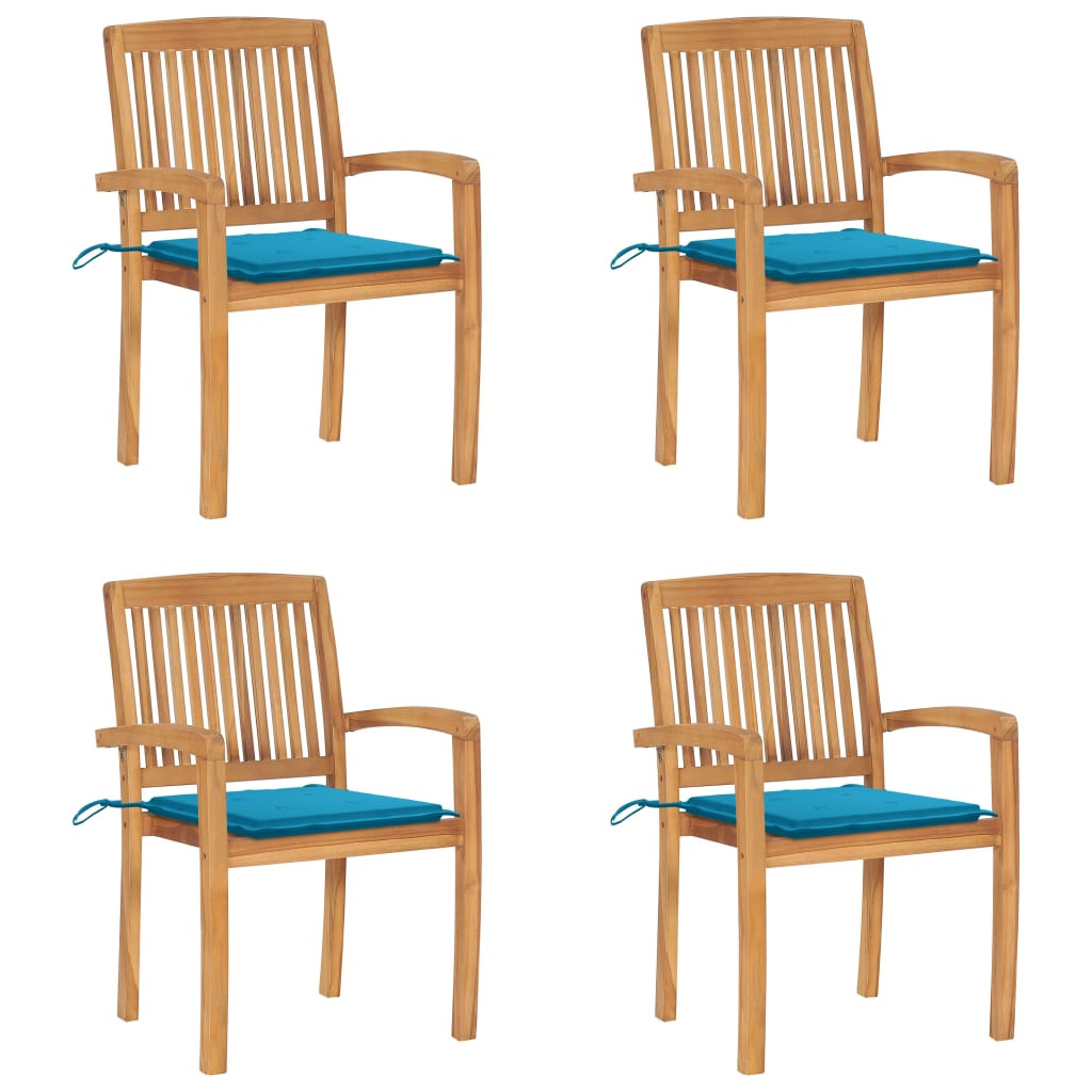 vidaXL Stapelbare Gartenstühle mit Kissen 4 Stk. Massivholz Teak