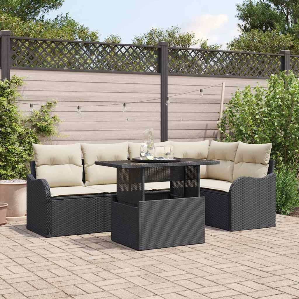 vidaXL Gartensofa-set mit Kissen mit Kissen 6 pcs Schwarz Poly Rattan