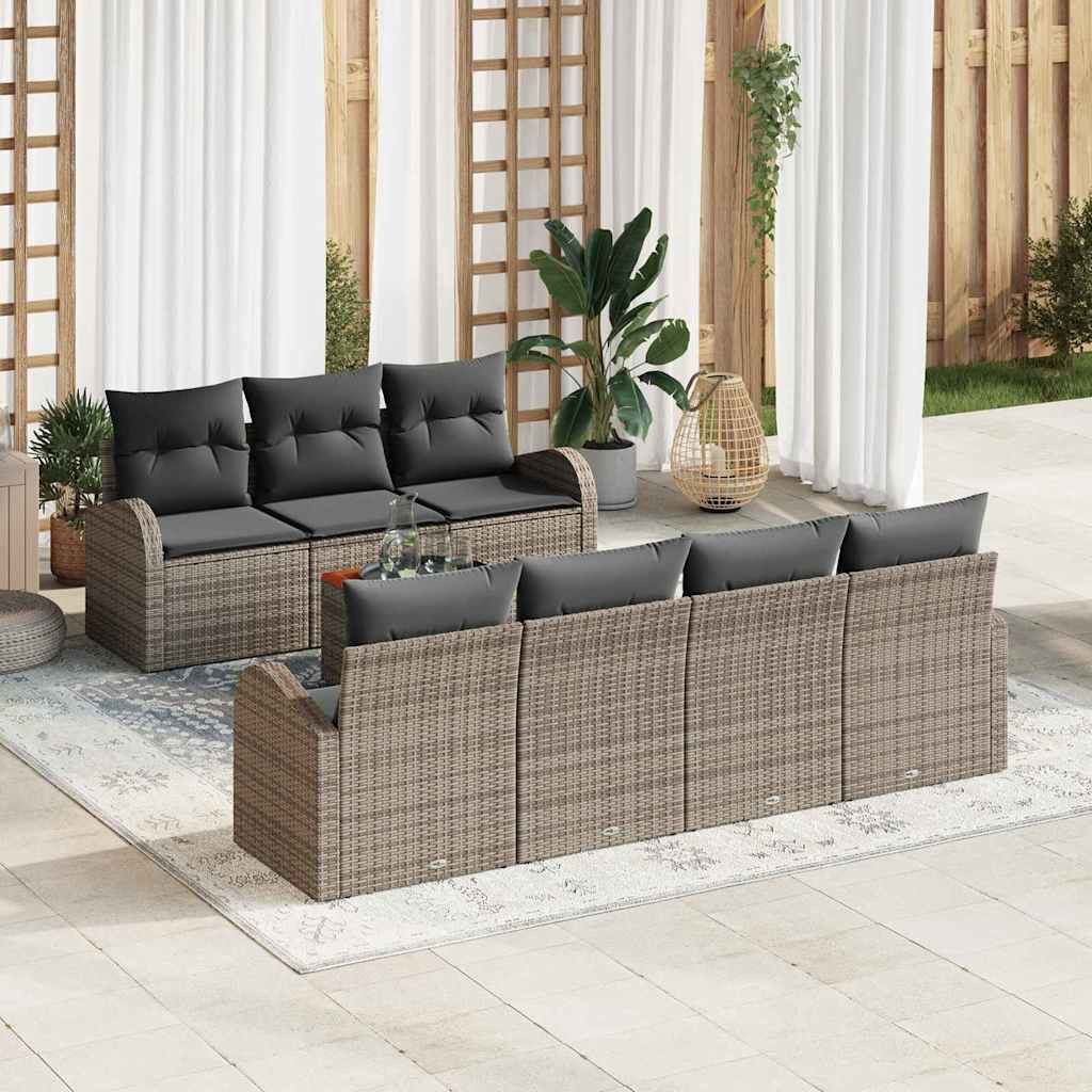 vidaXL Gartensofa-set mit Speicher 8 pcs Grau Poly-Rattan