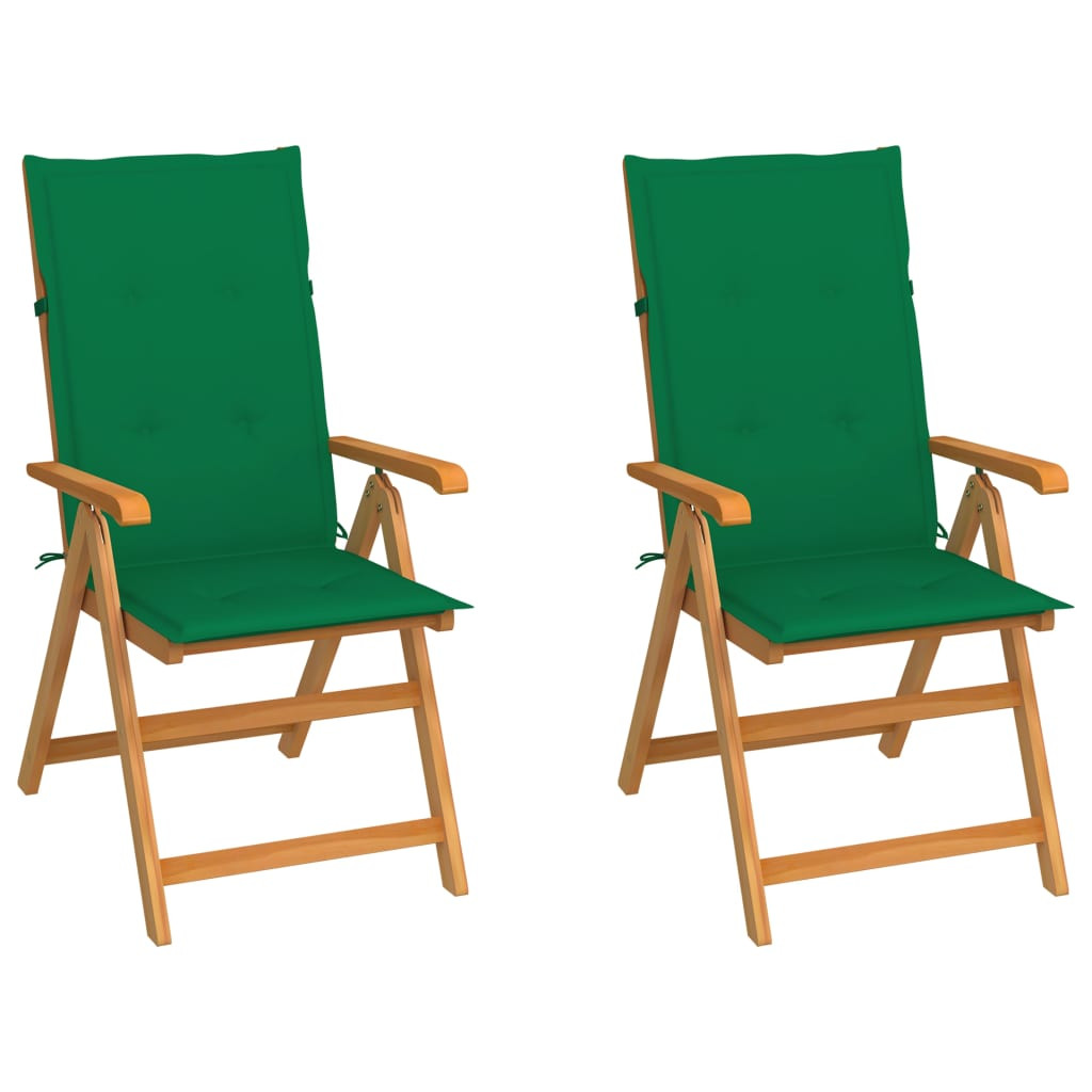 vidaXL Gartenstühle 2 Stk. mit Grünen Kissen Massivholz Teak
