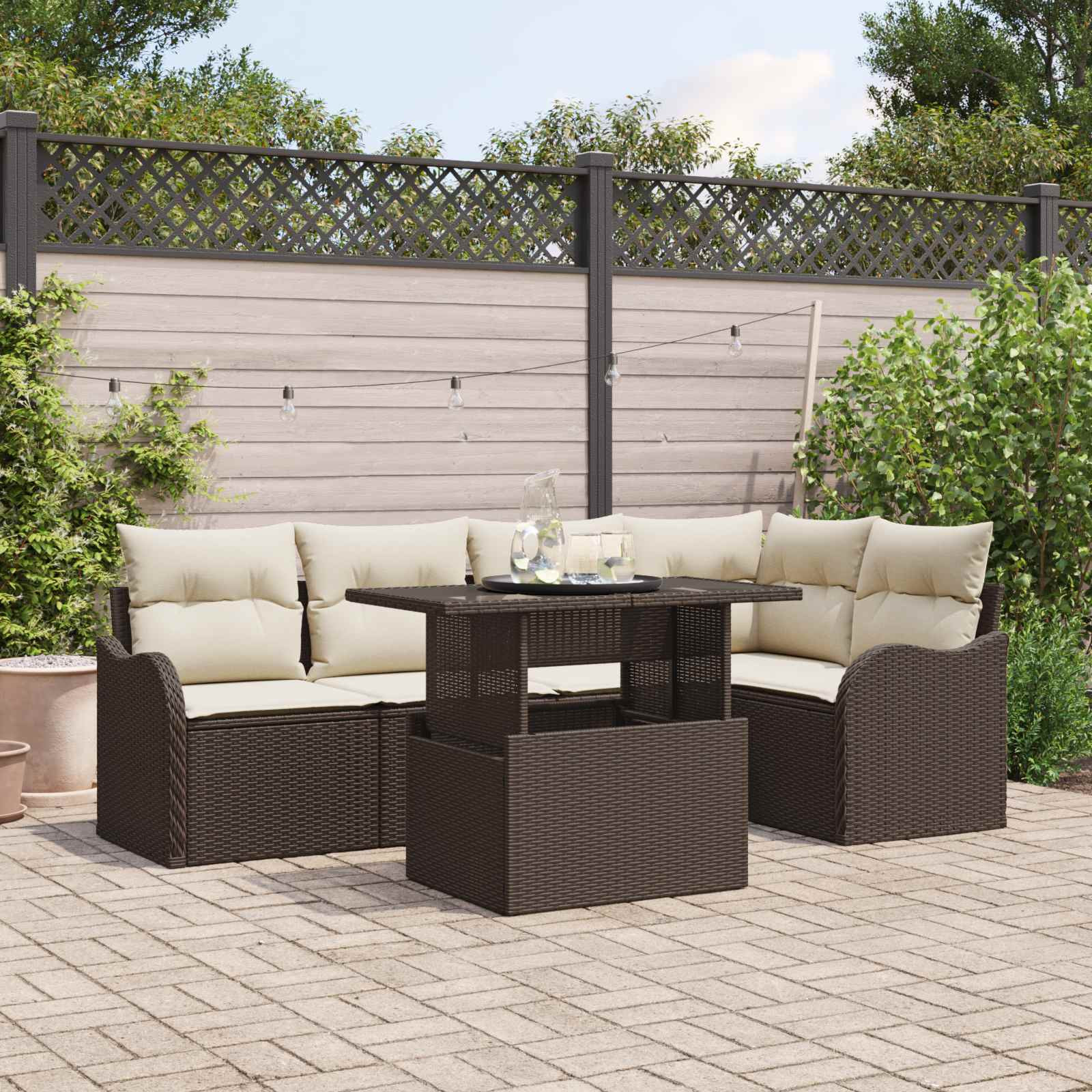 vidaXL Gartensofa-set mit Kissen mit Kissen 6 pcs Braun Poly Rattan