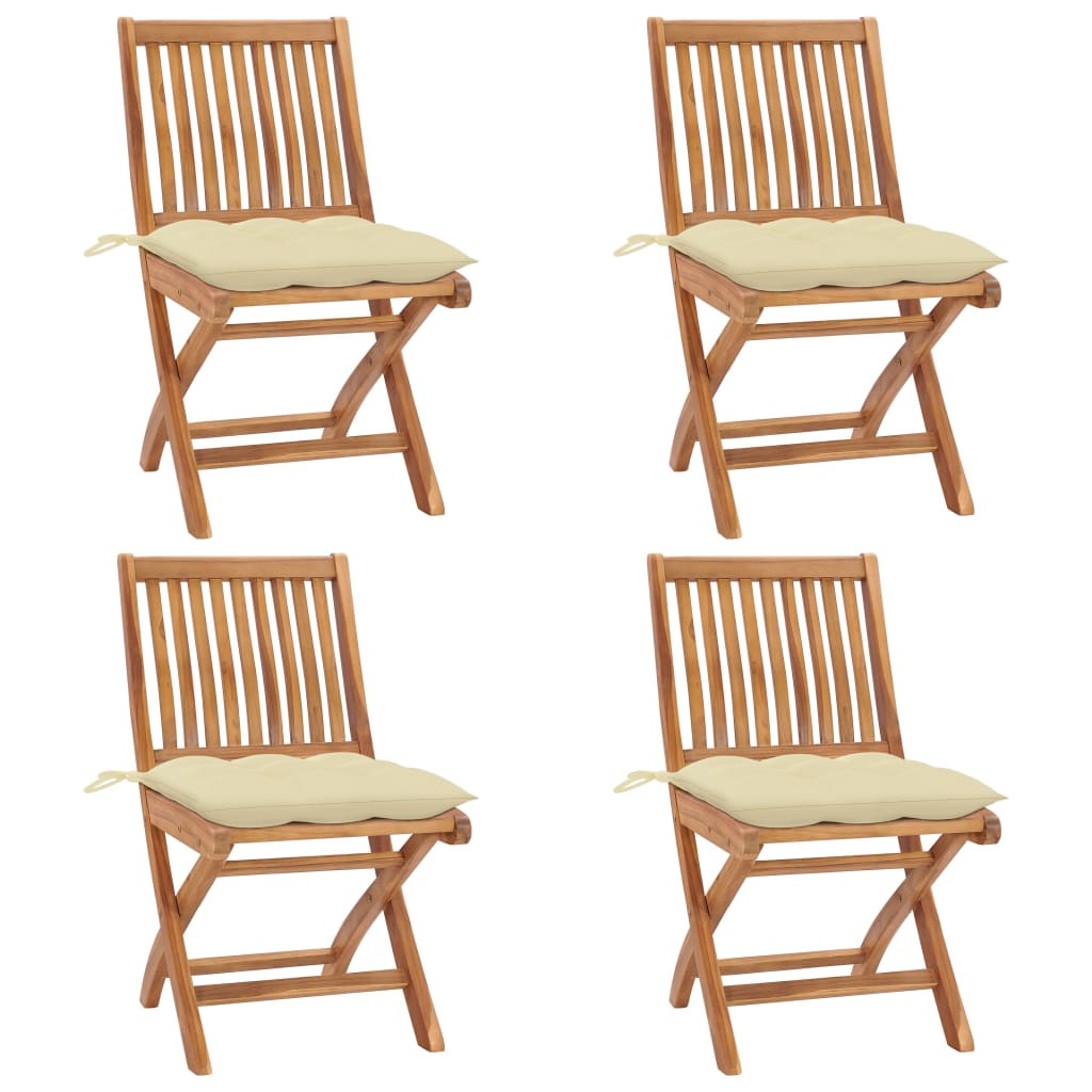 vidaXL Klappbare Gartenstühle mit Kissen 4 Stk. Massivholz Teak